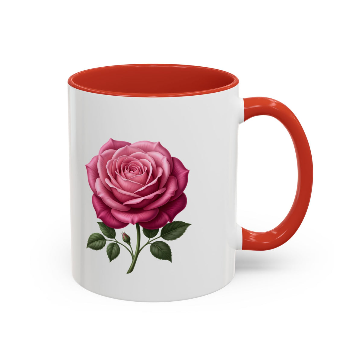 Pink Rose Accent Coffee Mug — Floral Tea & Coffee Cup (11/15 oz)