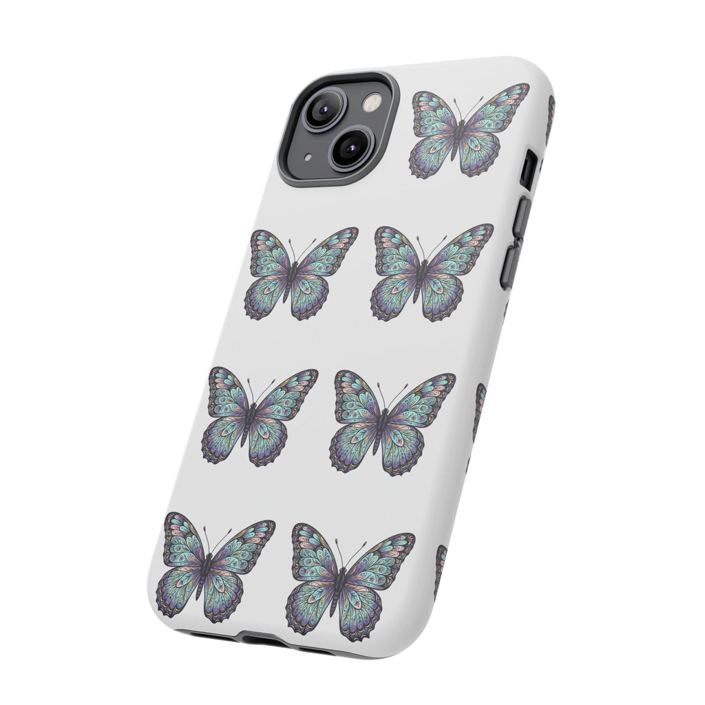 Butterfly Pattern Tough Phone Case — Vintage Teal Floral Protective Cover