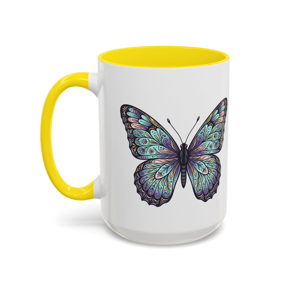 Butterfly Accent Coffee Mug — Teal Mandala Wing Design (11/15oz)