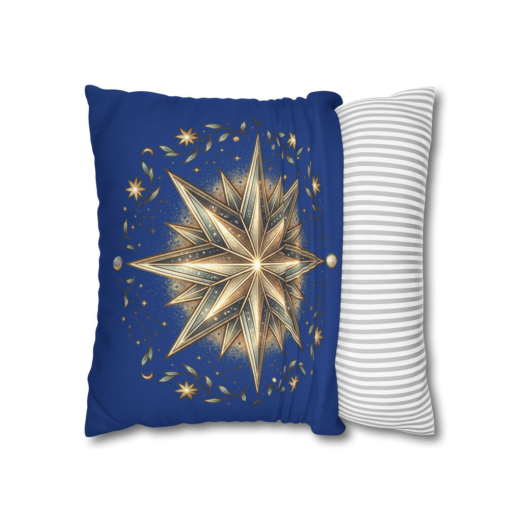 Star Print Navy Spun Polyester Square Pillowcase