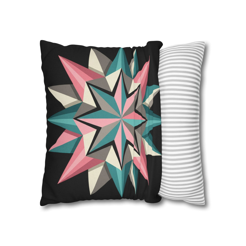 Geometric Starburst Throw Pillowcase — Teal & Pink Modern Decorative Cushion Cover