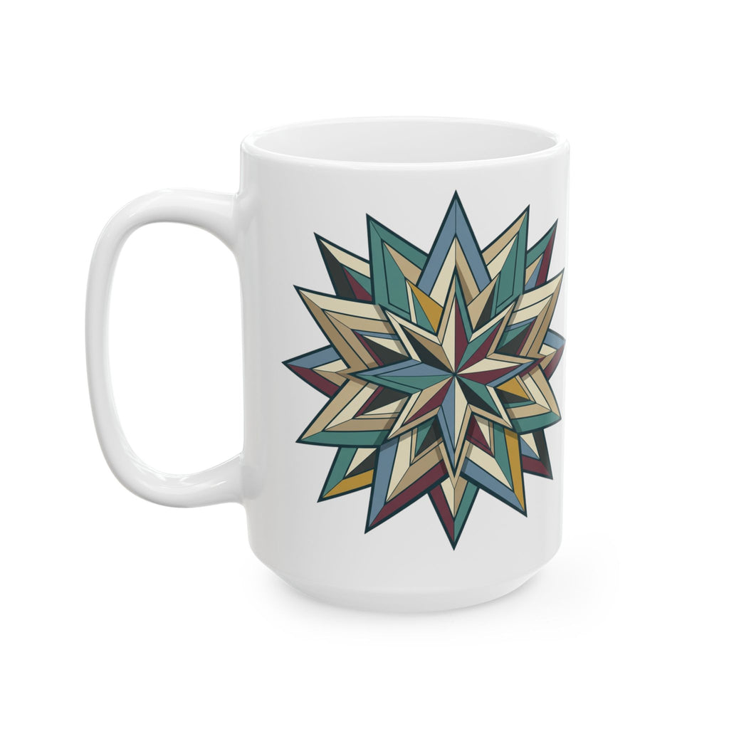 Geometric Starburst Ceramic Mug – Rustic Boho Coffee Cup (11oz & 15oz)
