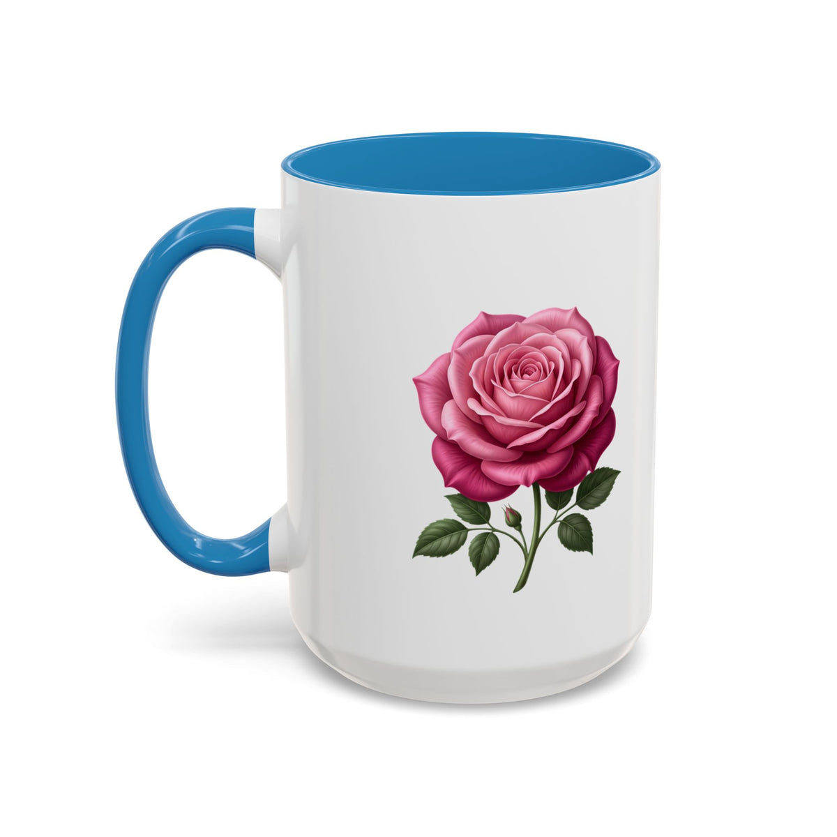 Pink Rose Accent Coffee Mug — Floral Tea & Coffee Cup (11/15 oz)