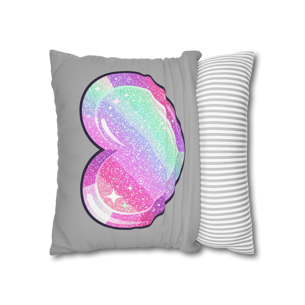 Pastel Glitter Heart Pillowcase Spun Polyester Square Pillowcase- Light Grey