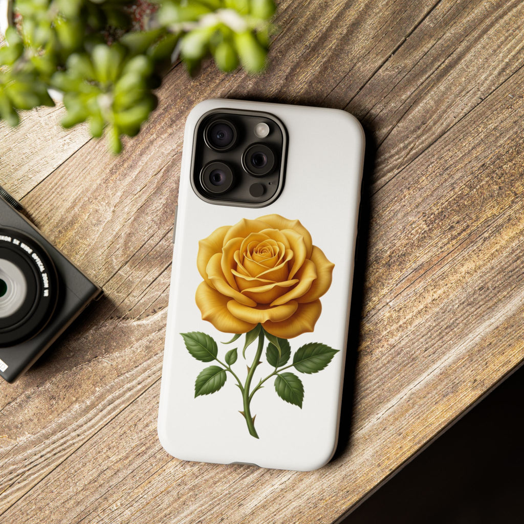 Yellow Rose Phone Case — Vintage Floral Tough Protective Cover