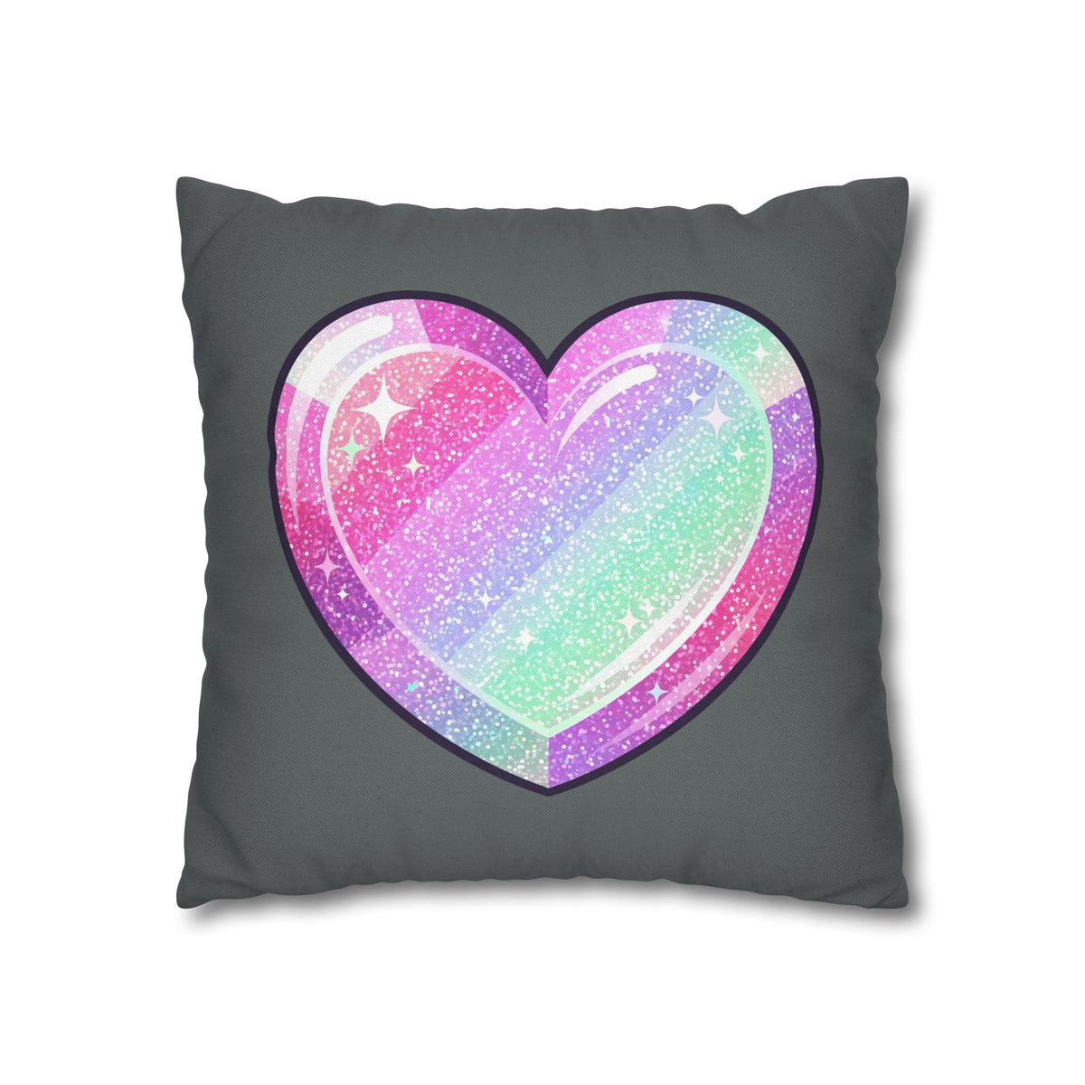 Pastel Glitter Heart Pillowcase Spun Polyester Square Pillowcase- Dark Grey