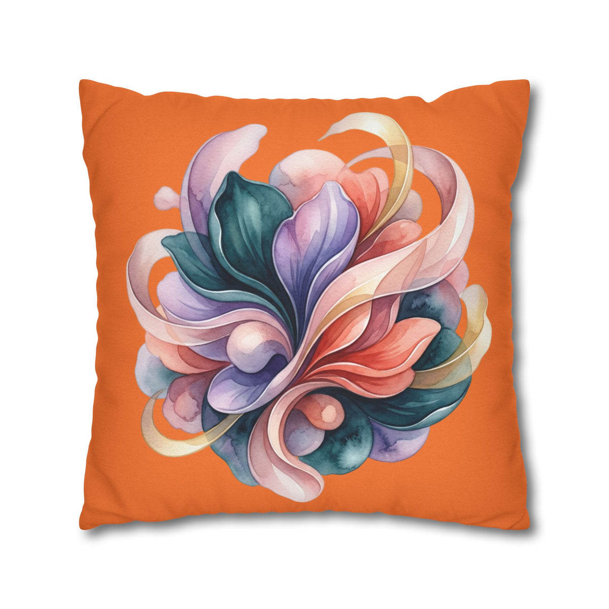 Abstract Floral Throw Pillowcase — Colorful Swirl Design on Orange