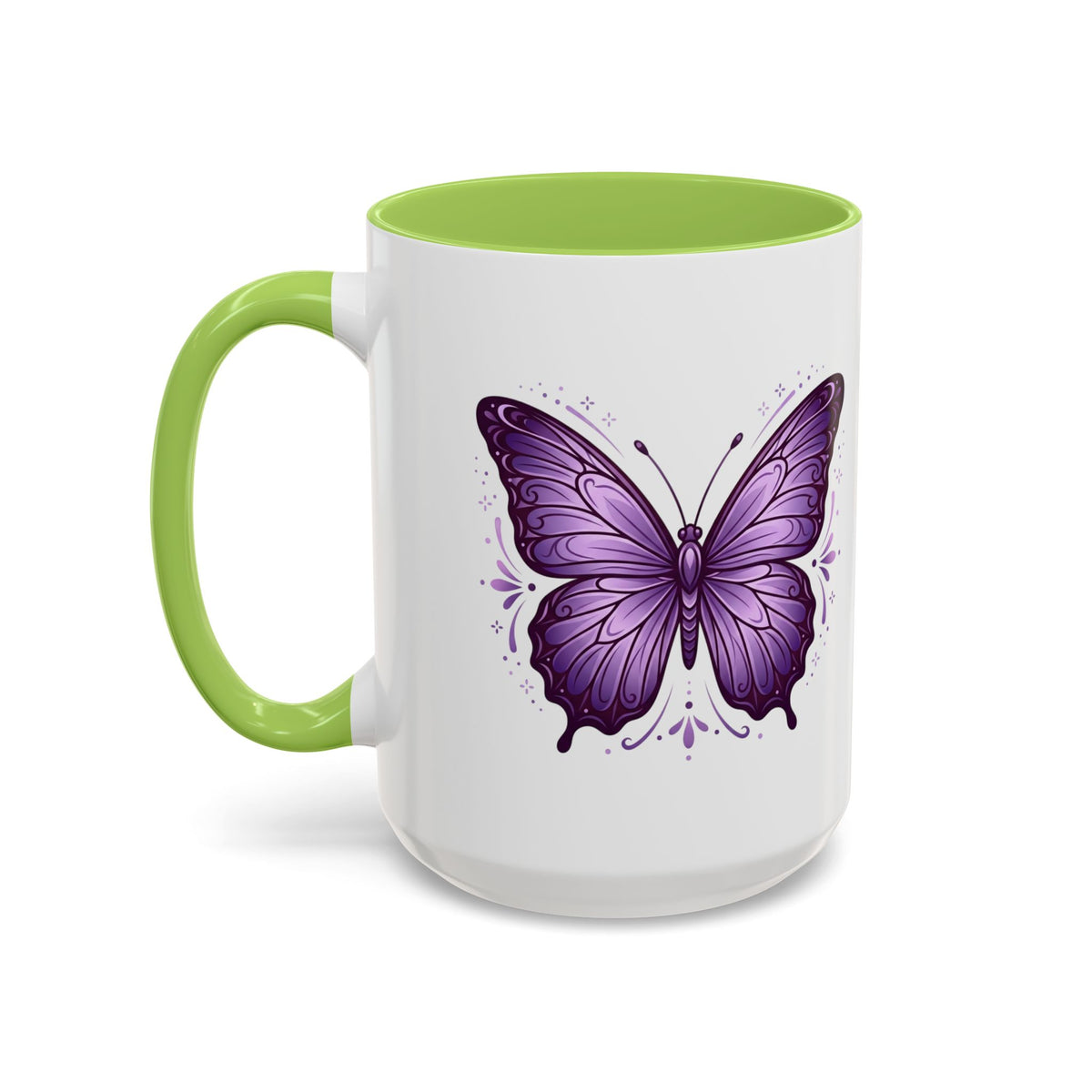 Purple Butterfly Accent Coffee Mug — 11oz & 15oz Decorative Tea Cup