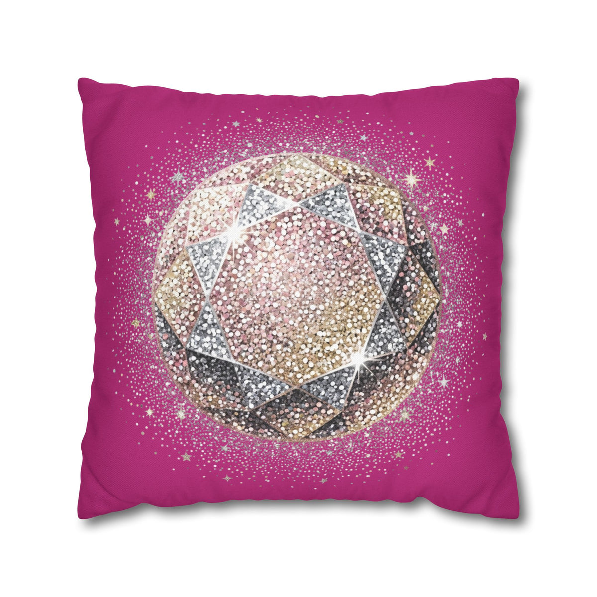 Glittery Magenta Spun Polyester Square Pillowcase