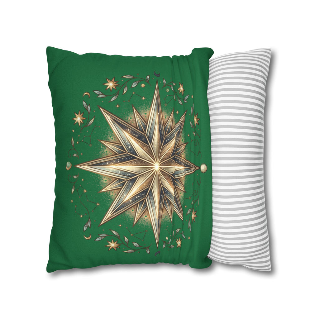 Start Print Dark Green Spun Polyester Square Pillowcase