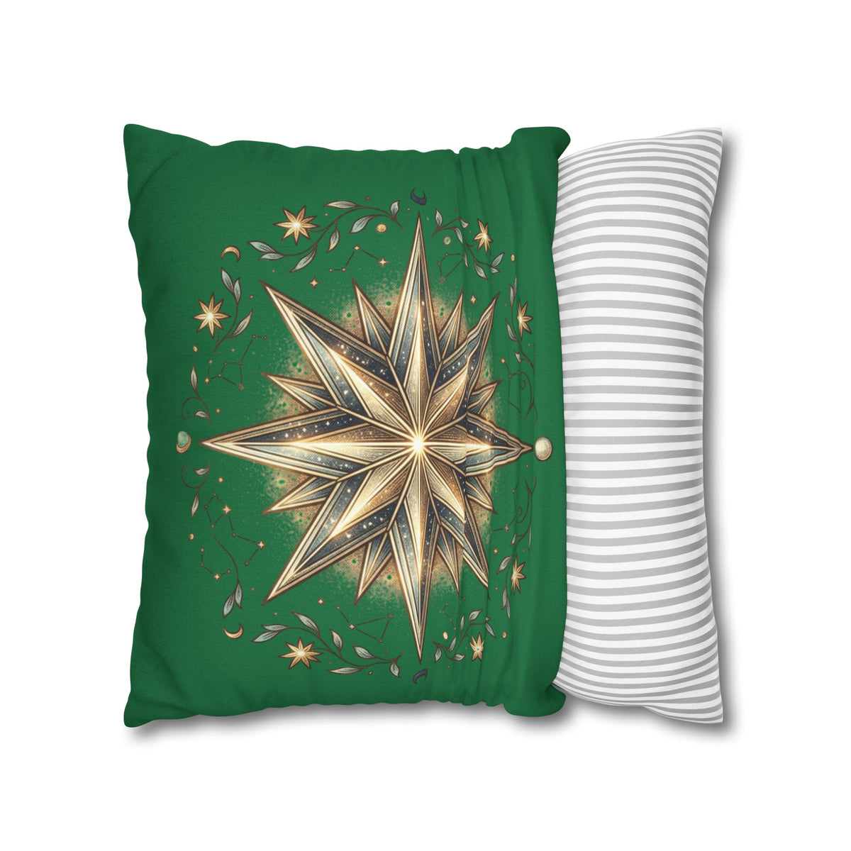 Start Print Dark Green Spun Polyester Square Pillowcase
