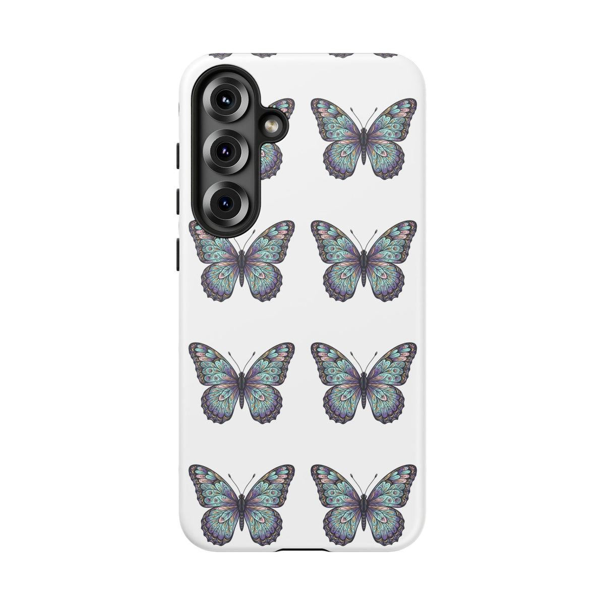 Butterfly Pattern Tough Phone Case — Vintage Teal Floral Protective Cover