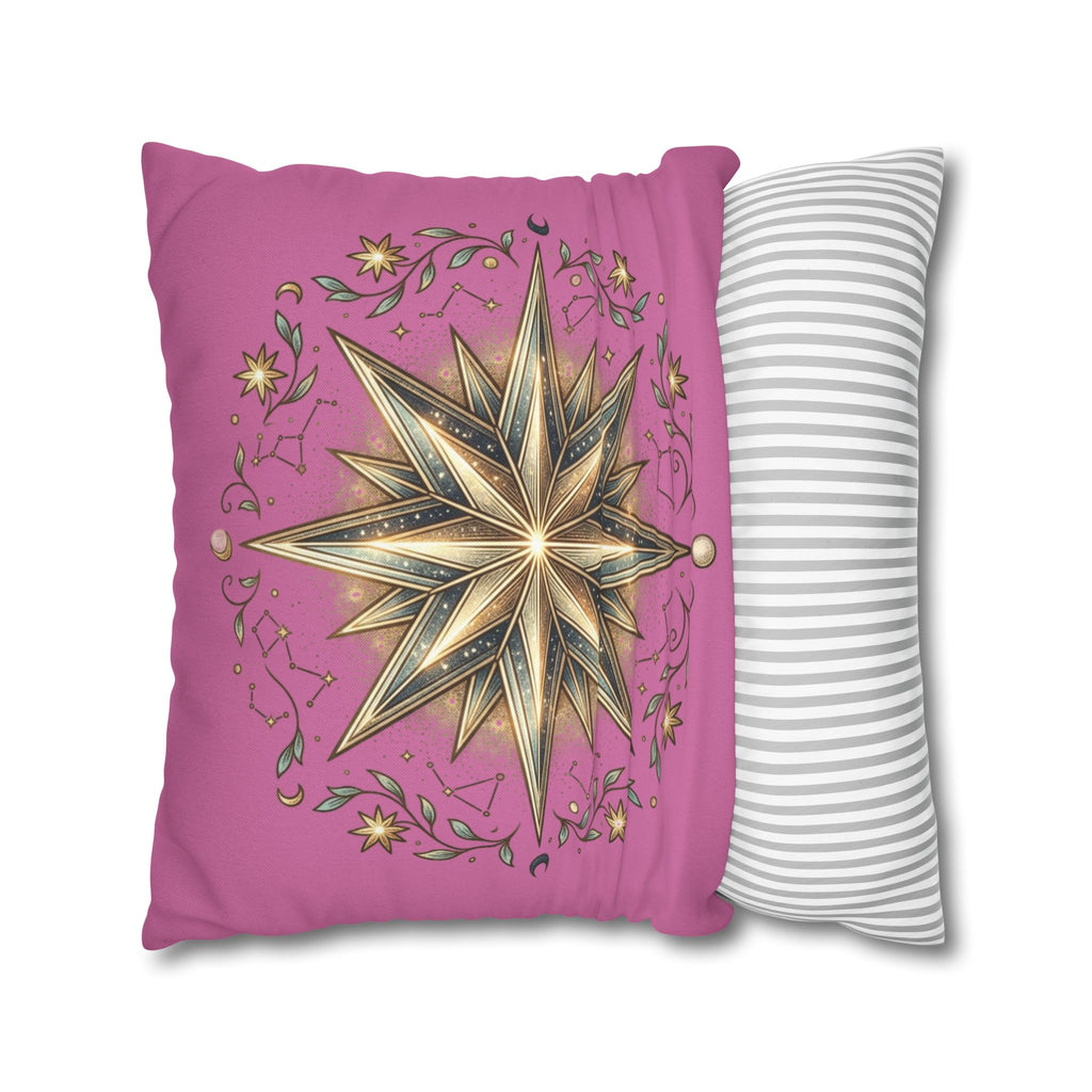 Star Print Light Pink Spun Polyester Square Pillowcase