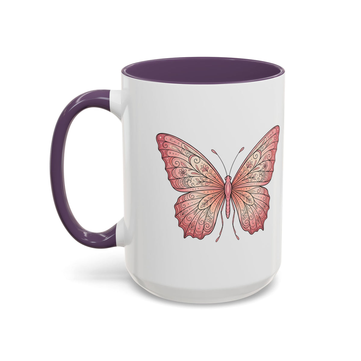 Pink Watercolor Butterfly Accent Coffee Mug — Floral Boho Tea & Coffee Cup (11/15oz)