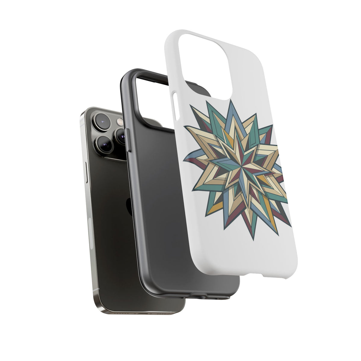 Geometric Star Phone Case — Teal & Earthtone Mandala Design