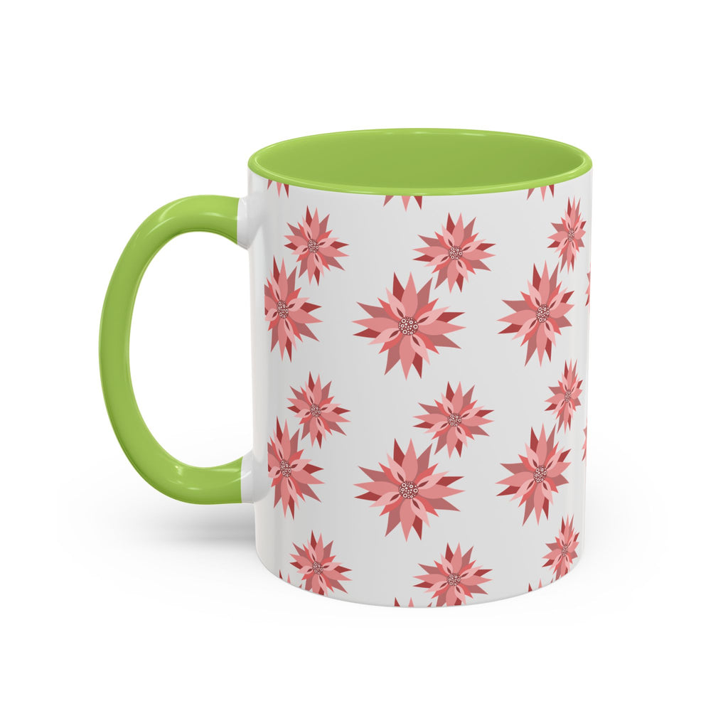 Pink Geometric Floral Accent Coffee Mug — 11/15oz