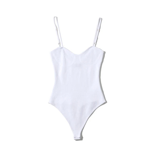 Women Knitted Elastic Slim Solid Color Tops Bodysuits  Summer Sleeveless Cami Bodysuit