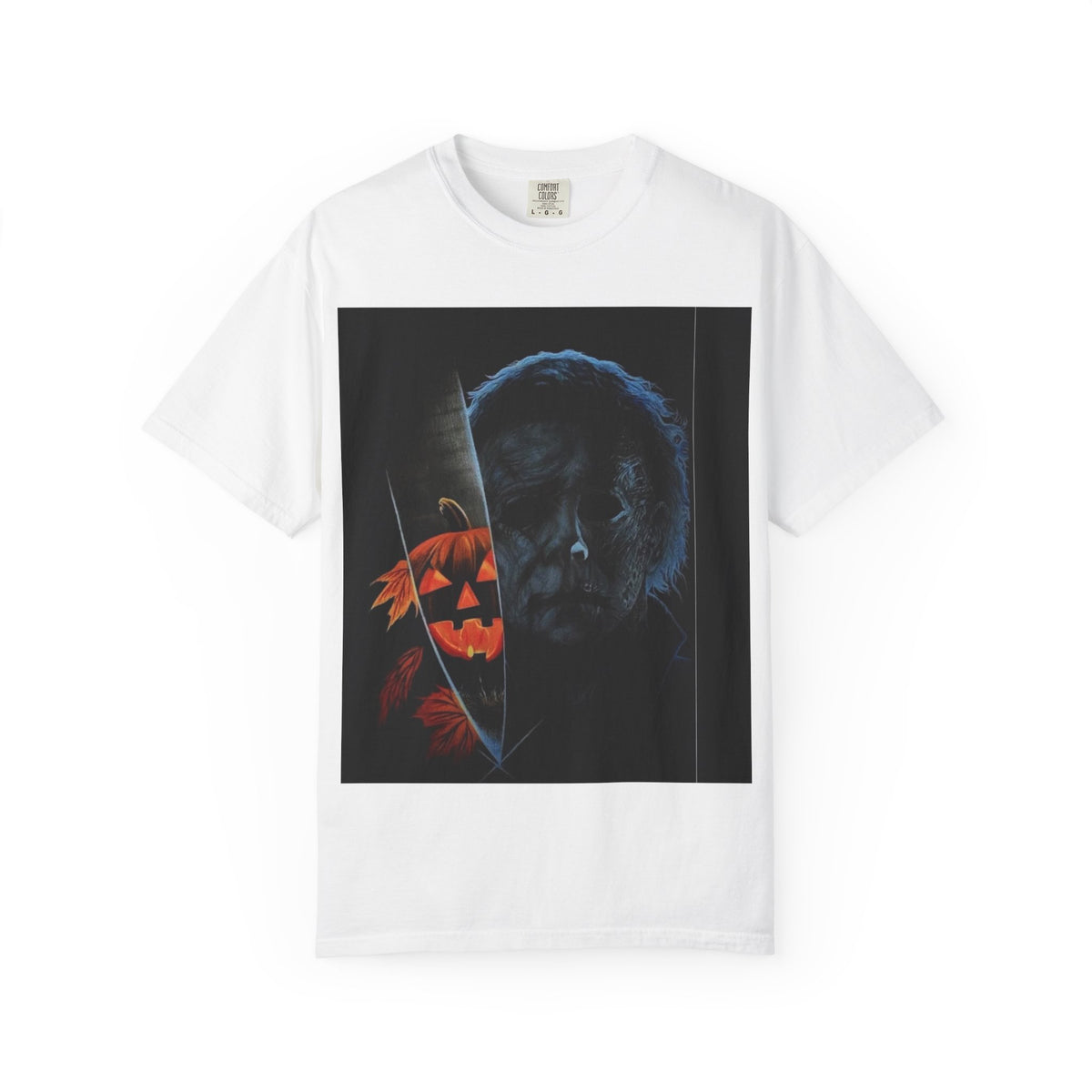 T-Shirt — Halloween Split-Face Pumpkin & Michael Myers Horror Graphic