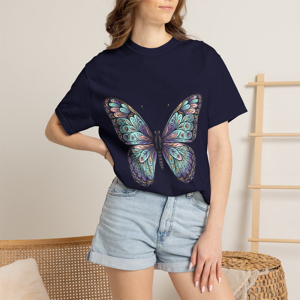 Butterfly Art T‑Shirt — Blue Purple Ornamental Butterfly Graphic Tee