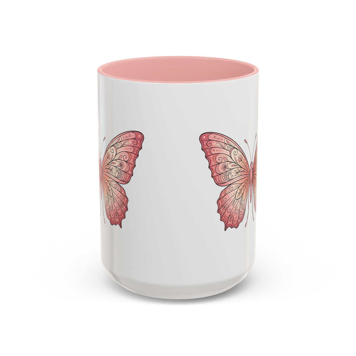 Pink Watercolor Butterfly Accent Coffee Mug — Floral Boho Tea & Coffee Cup (11/15oz)
