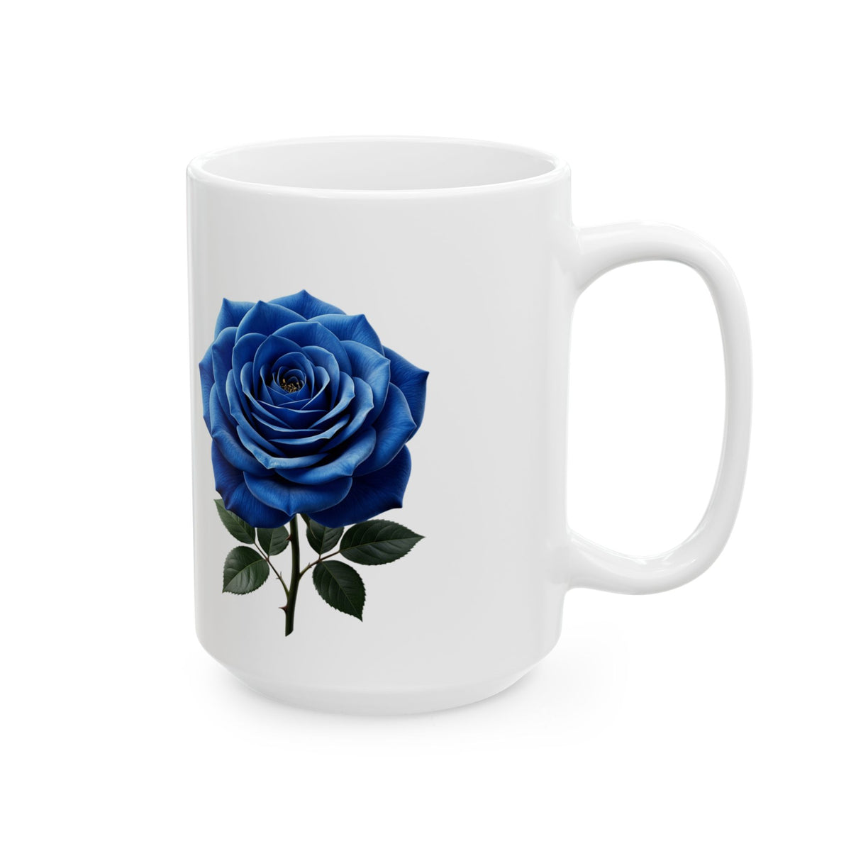 Blue Rose Ceramic Mug — Elegant Floral Coffee Tea Cup (11oz or 15oz)