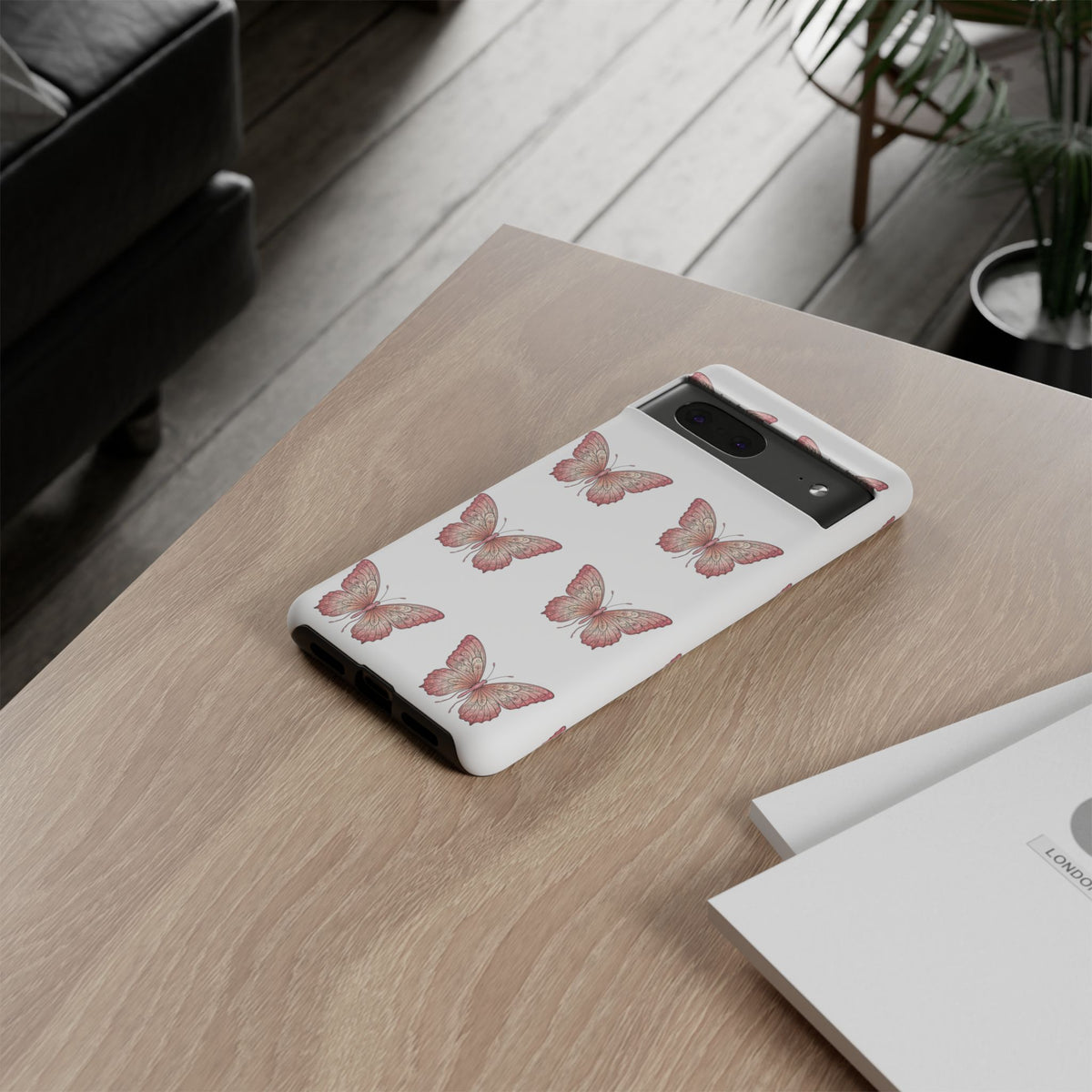 Pink Butterfly Tough Phone Case — Floral Pattern Protective Cover