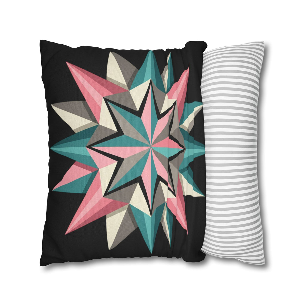 Geometric Starburst Throw Pillowcase — Teal & Pink Modern Decorative Cushion Cover