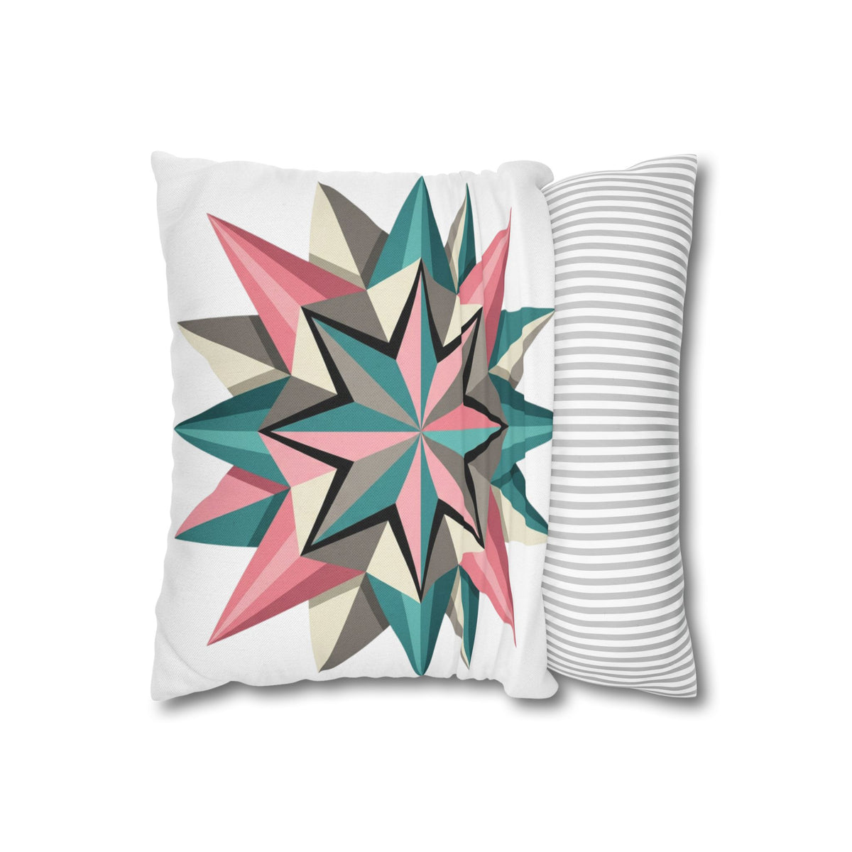 Geometric Starburst Throw Pillowcase — Pink Teal Modern Decorative Cushion Cover