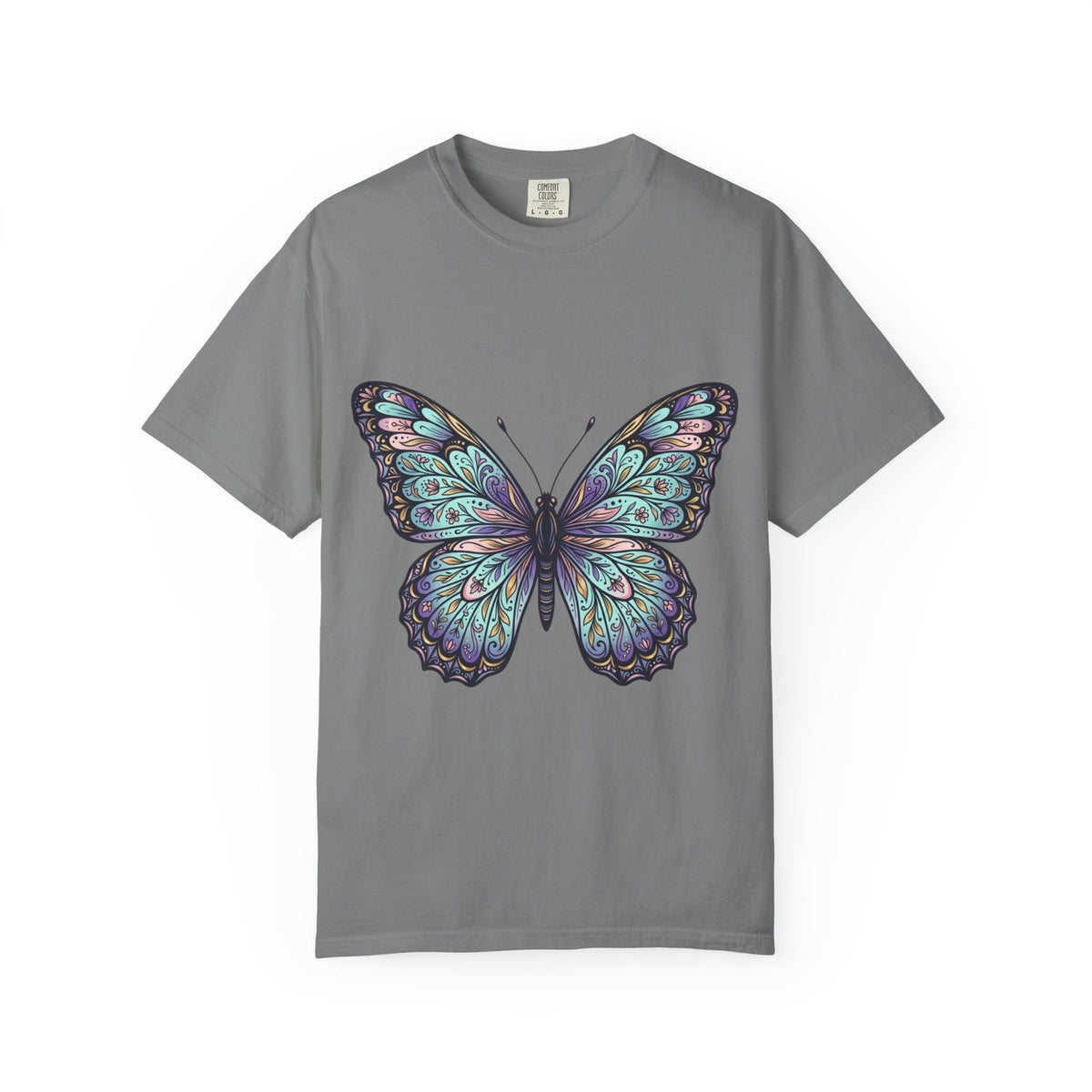 Butterfly Art T‑Shirt — Blue Purple Ornamental Butterfly Graphic Tee