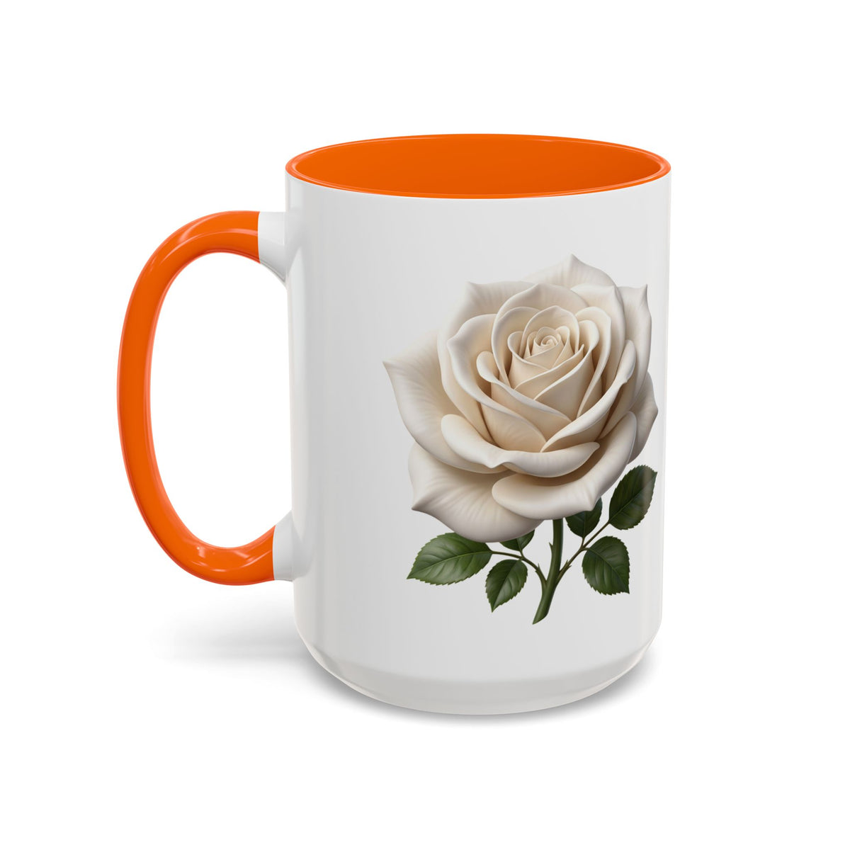 White Rose Accent Coffee Mug — Elegant Floral 11/15oz Ceramic