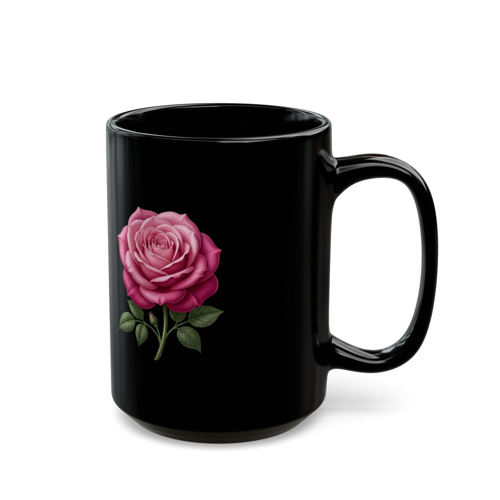 Pink Rose Black Mug — Elegant Floral Coffee Cup (11oz & 15oz)