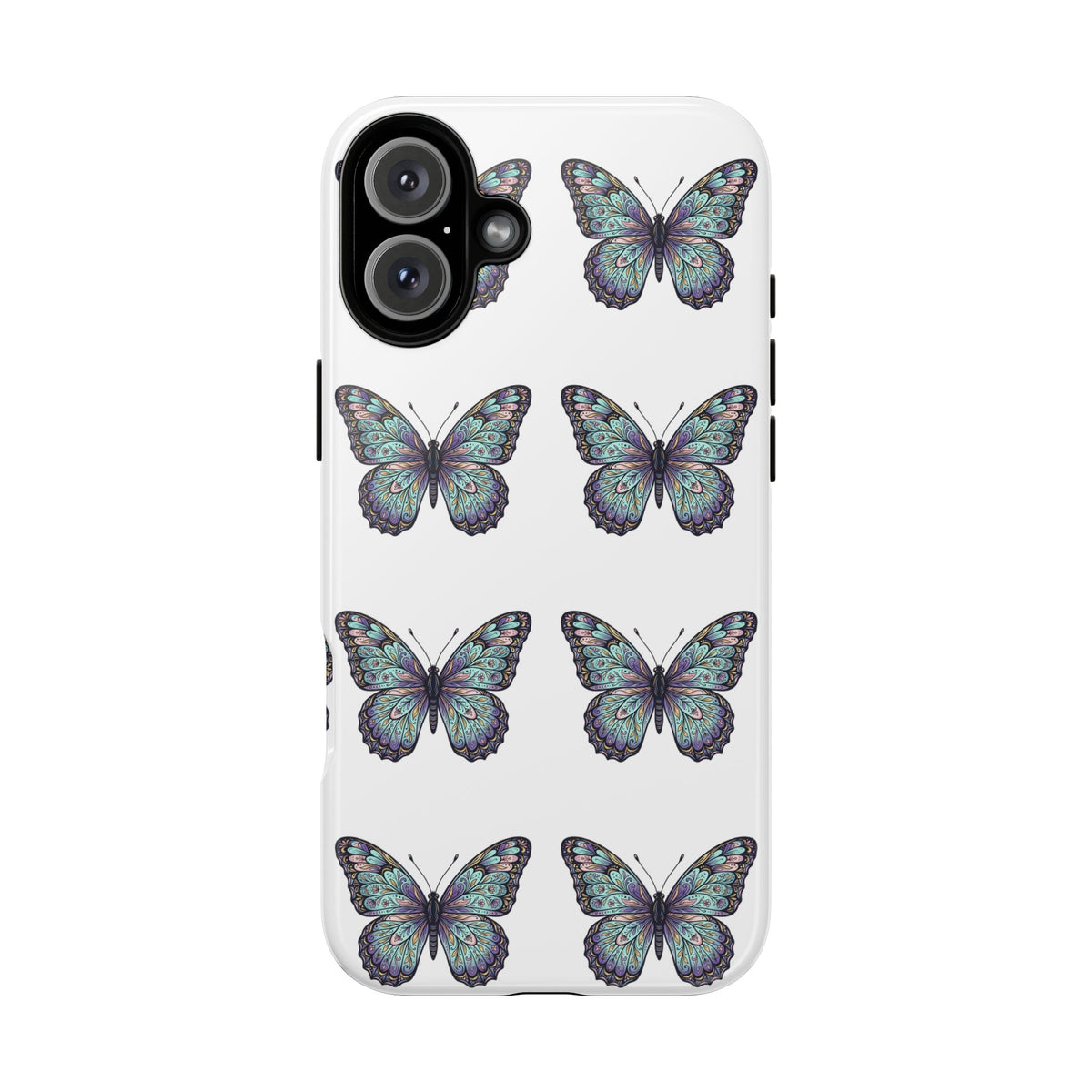 Butterfly Pattern Tough Phone Case — Vintage Teal Floral Protective Cover