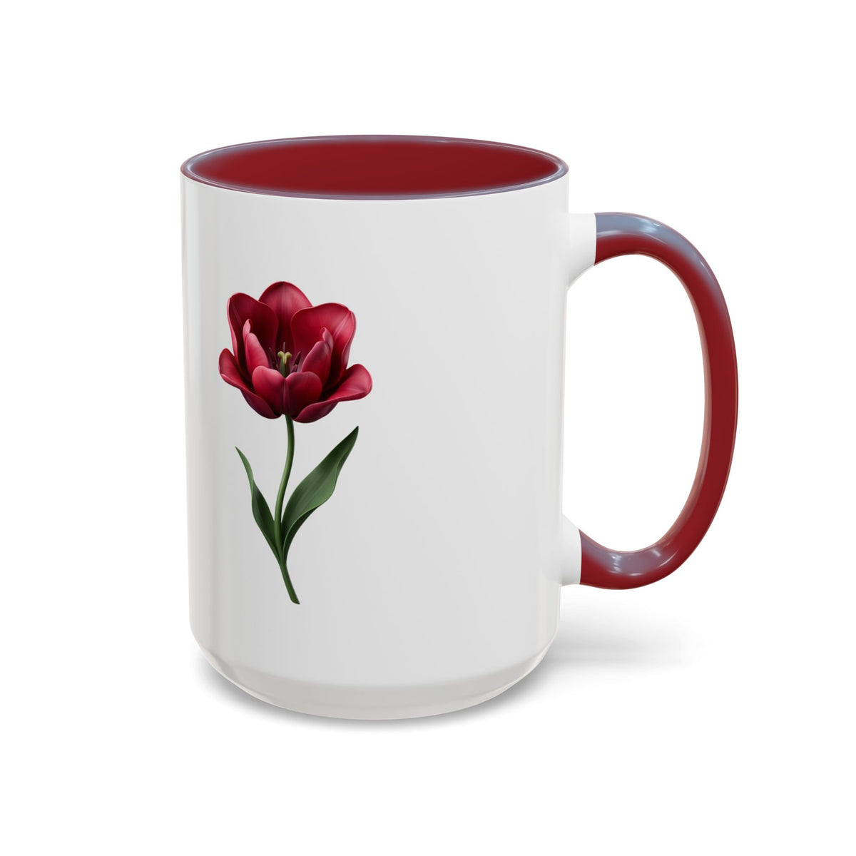 Red Tulip Accent Coffee Mug – Floral 11/15oz Ceramic Mug