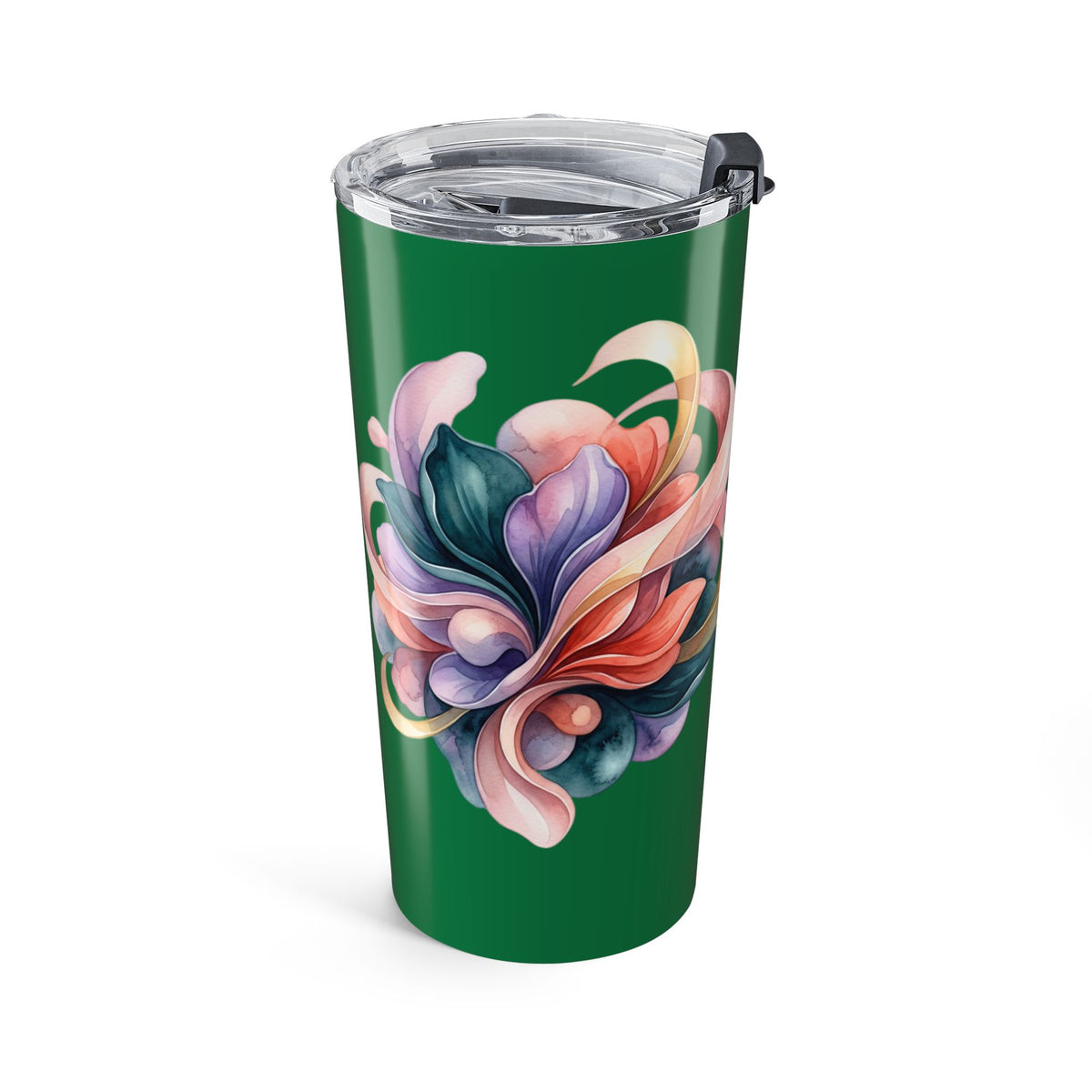 20oz Floral Swirl Tumbler – Colorful Abstract Flower Design on Emerald