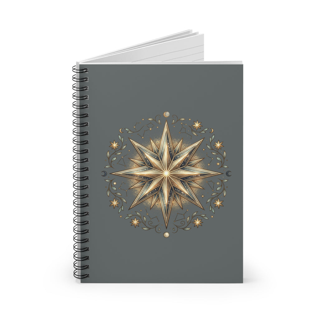 Star Print Spiral Notebook - Ruled Line- Dark Grey
