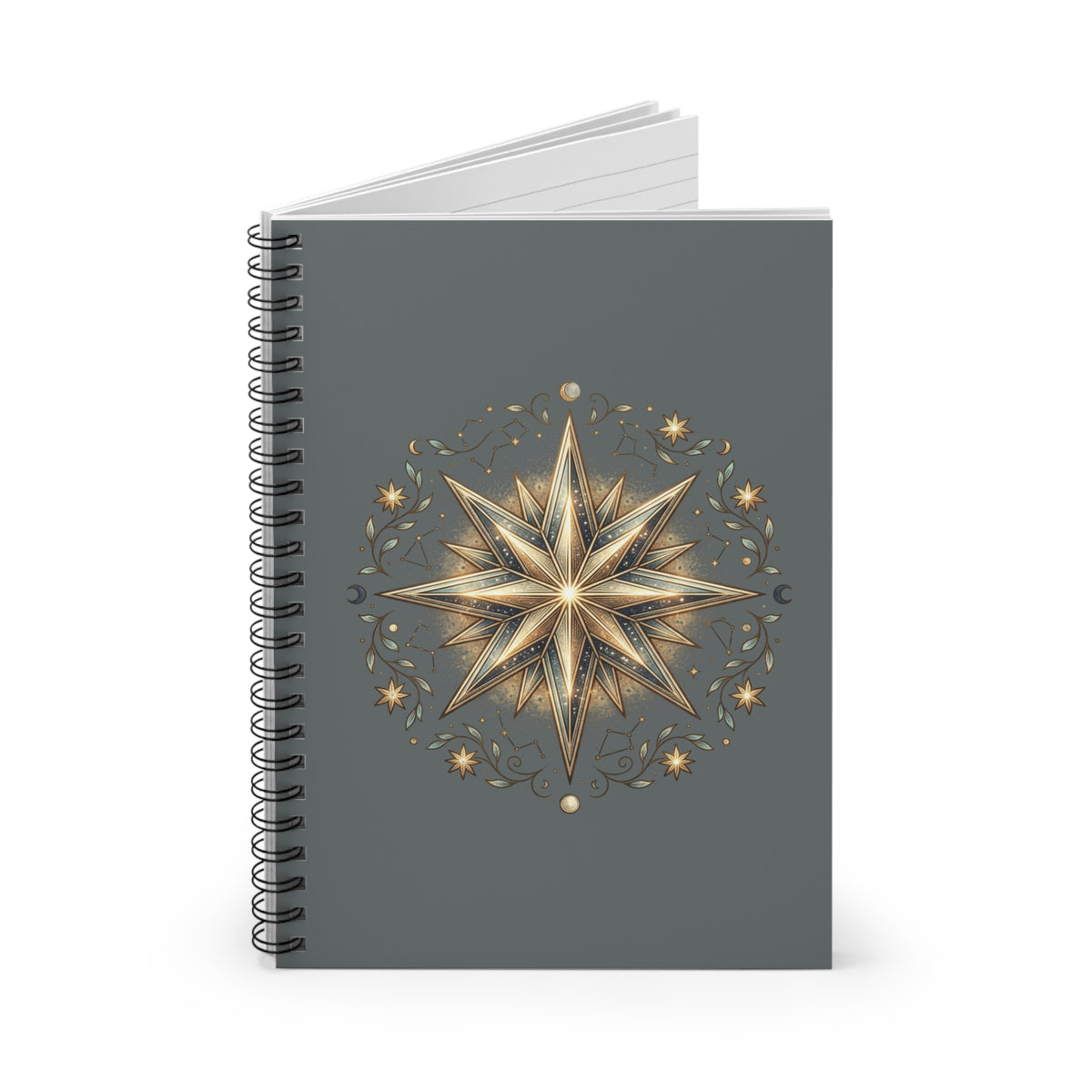 Star Print Spiral Notebook - Ruled Line- Dark Grey