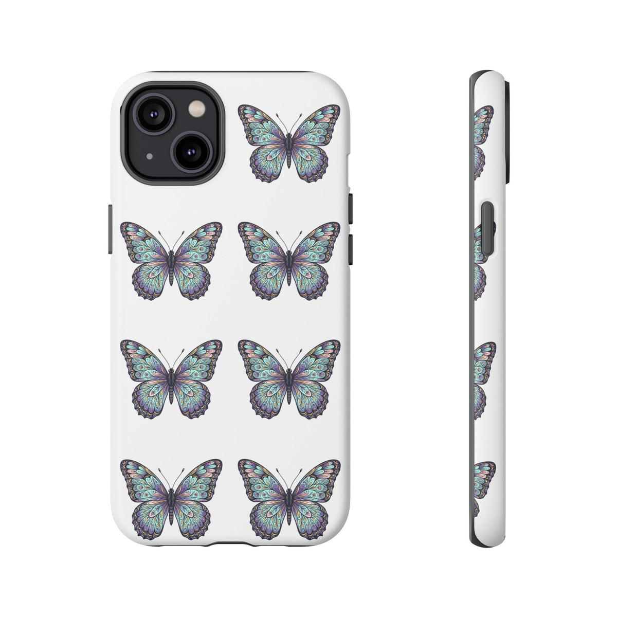 Butterfly Pattern Tough Phone Case — Vintage Teal Floral Protective Cover