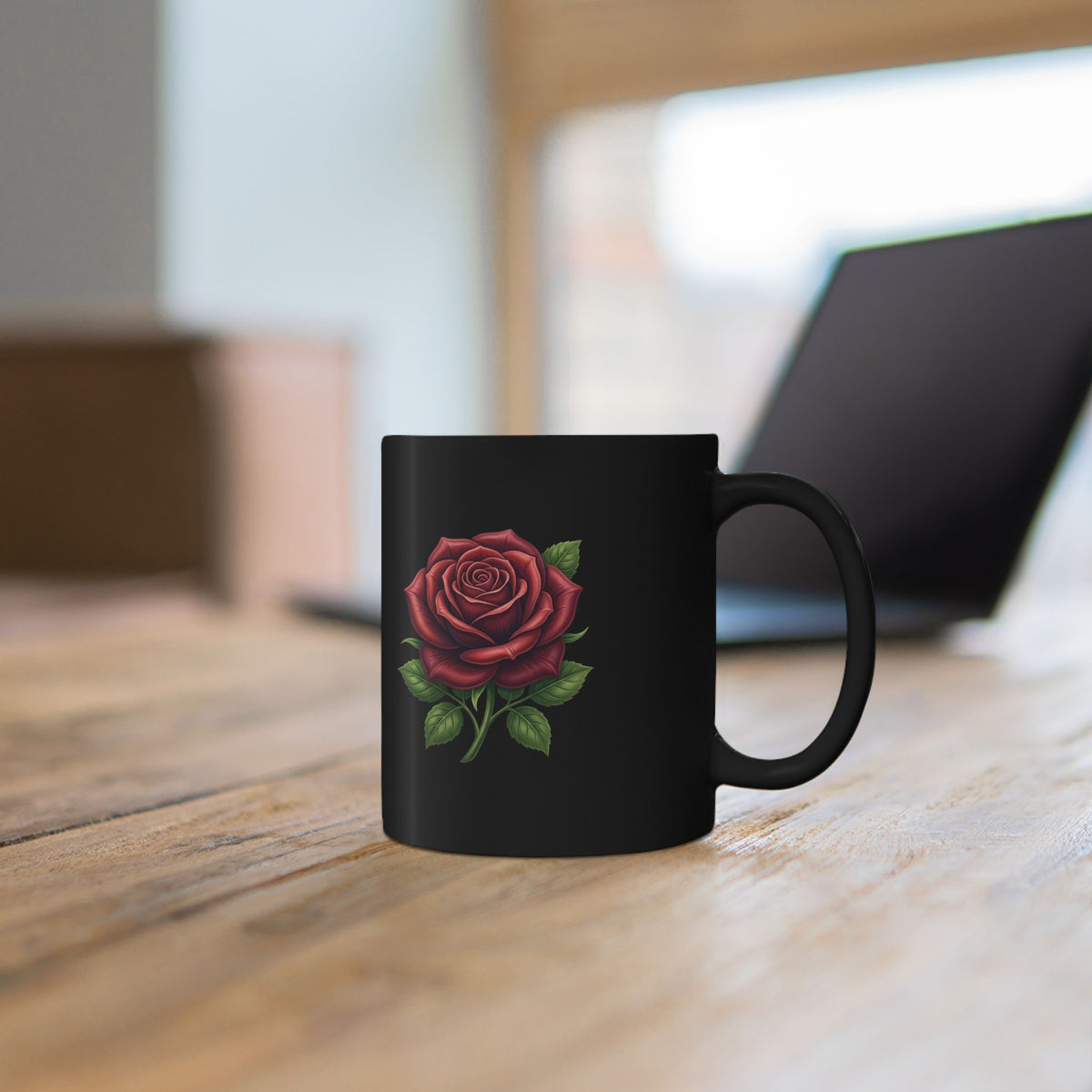 Black Rose Mug — Elegant Red Rose Ceramic Coffee Cup (11oz & 15oz)