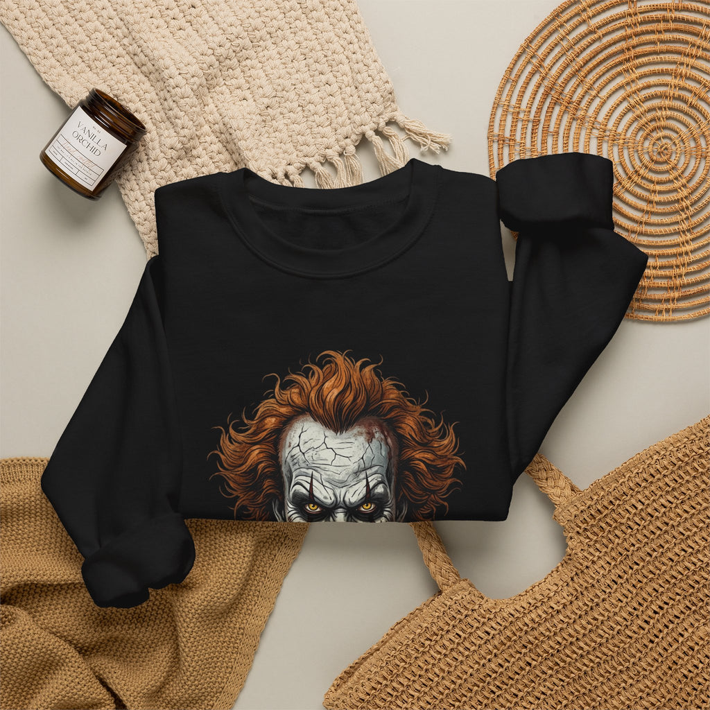 Creepy Clown Crewneck Sweatshirt – Horror Movie Inspired Graphic