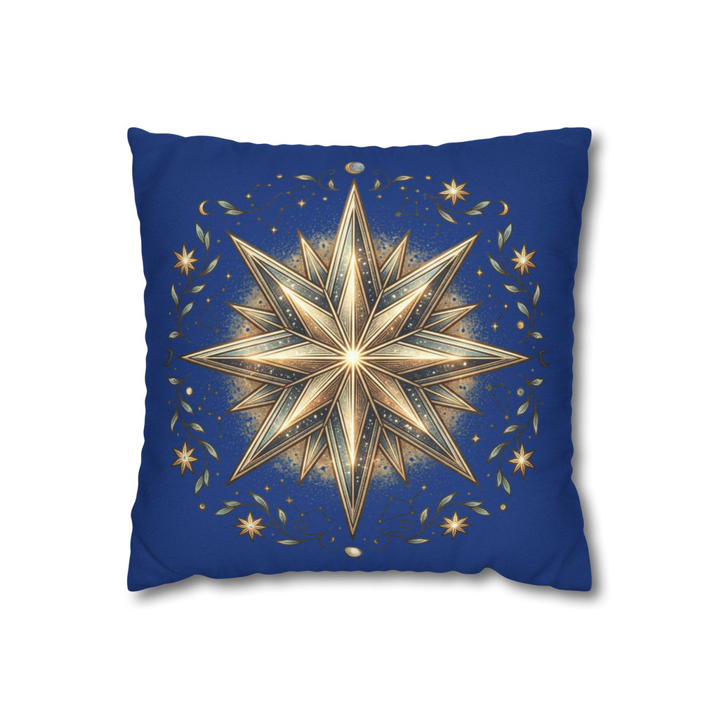 Star Print Navy Spun Polyester Square Pillowcase