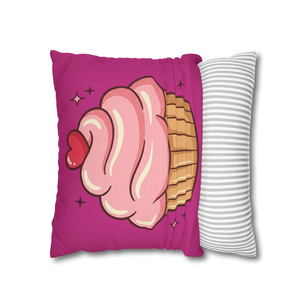 Pink Cupcake Spun Polyester Square Pillowcase- Magenta
