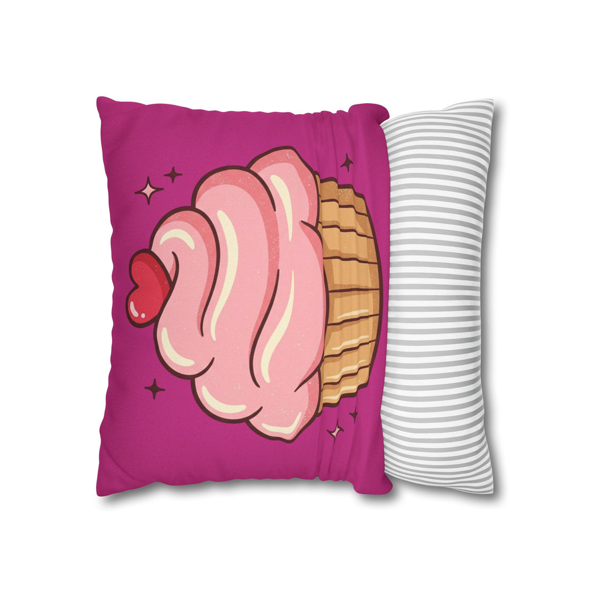 Pink Cupcake Spun Polyester Square Pillowcase- Magenta
