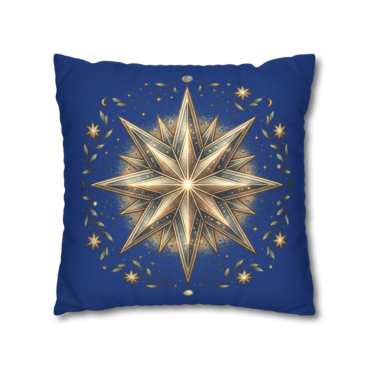 Star Print Navy Spun Polyester Square Pillowcase