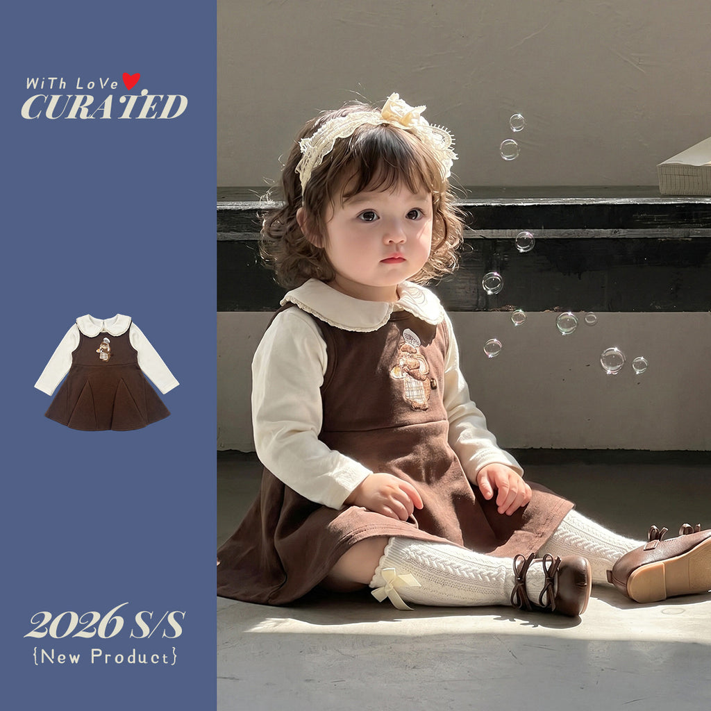 Bear Embroidery Overalls Dress Two-Piece Set  Clothing Outfit