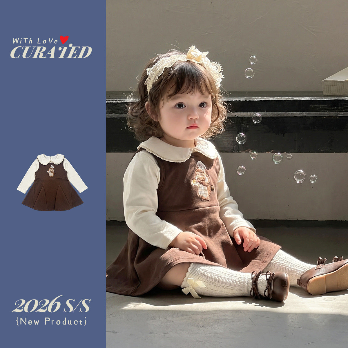 Bear Embroidery Overalls Dress Two-Piece Set  Clothing Outfit