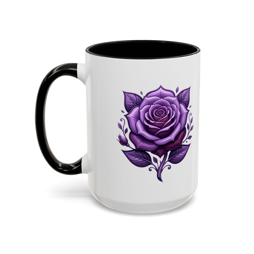 Purple Rose Accent Coffee Mug — Floral Gothic Tea Cup for Women & Gifts