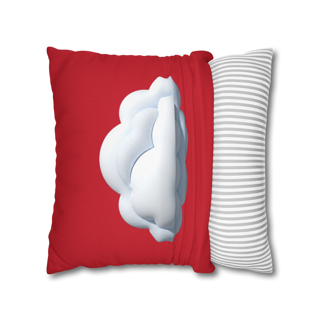 Cloud Graphic Dark Red Pillowcase — Cute White Cloud on Red Decorative Throw Pillow Cover
