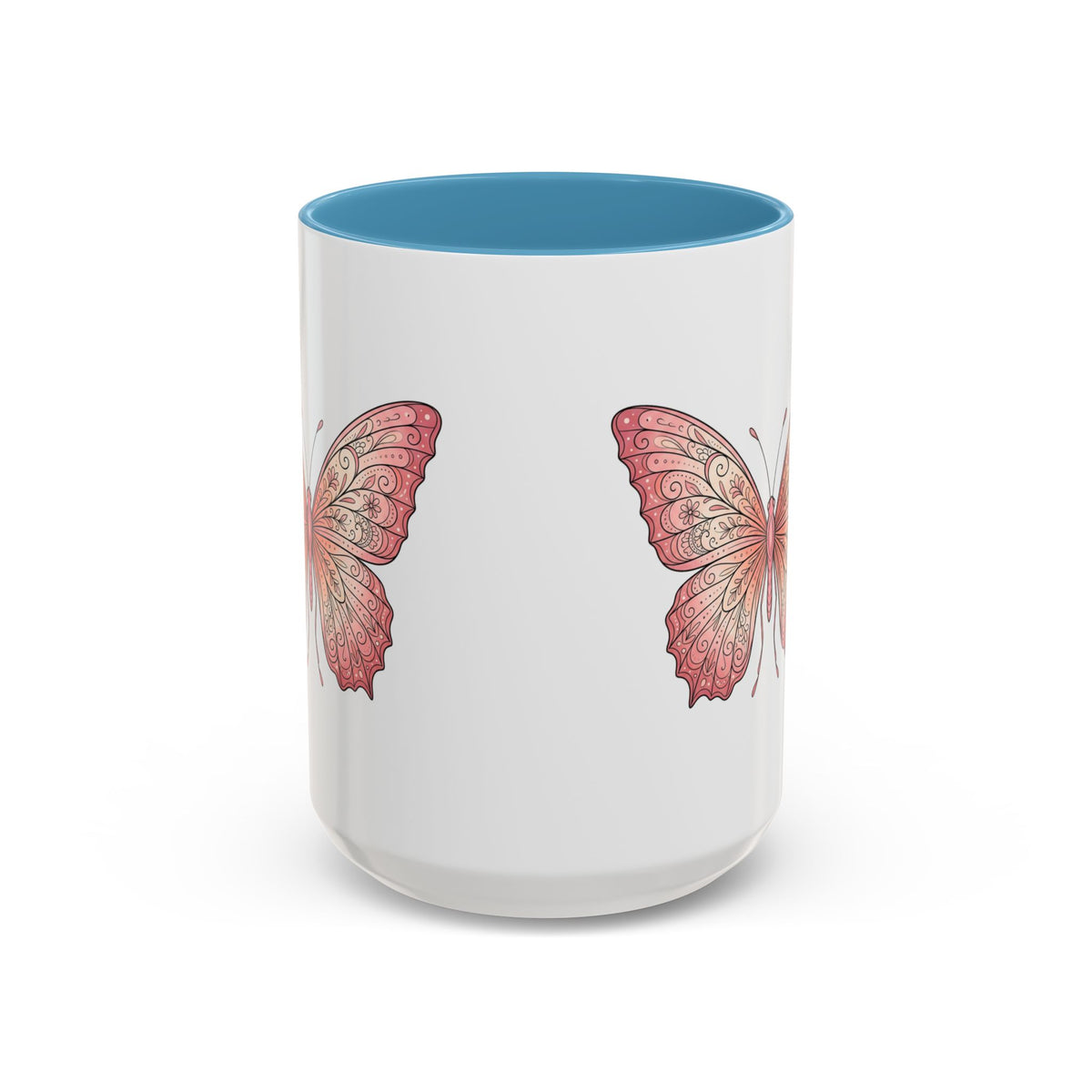 Pink Watercolor Butterfly Accent Coffee Mug — Floral Boho Tea & Coffee Cup (11/15oz)