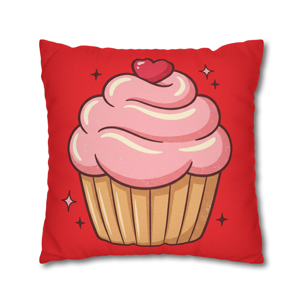 Pink Cupcake Spun Polyester Square Pillowcase- Red