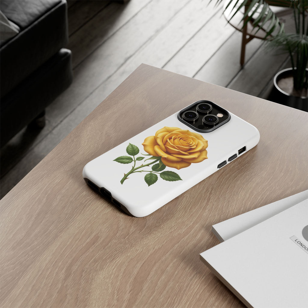Yellow Rose Phone Case — Vintage Floral Tough Protective Cover